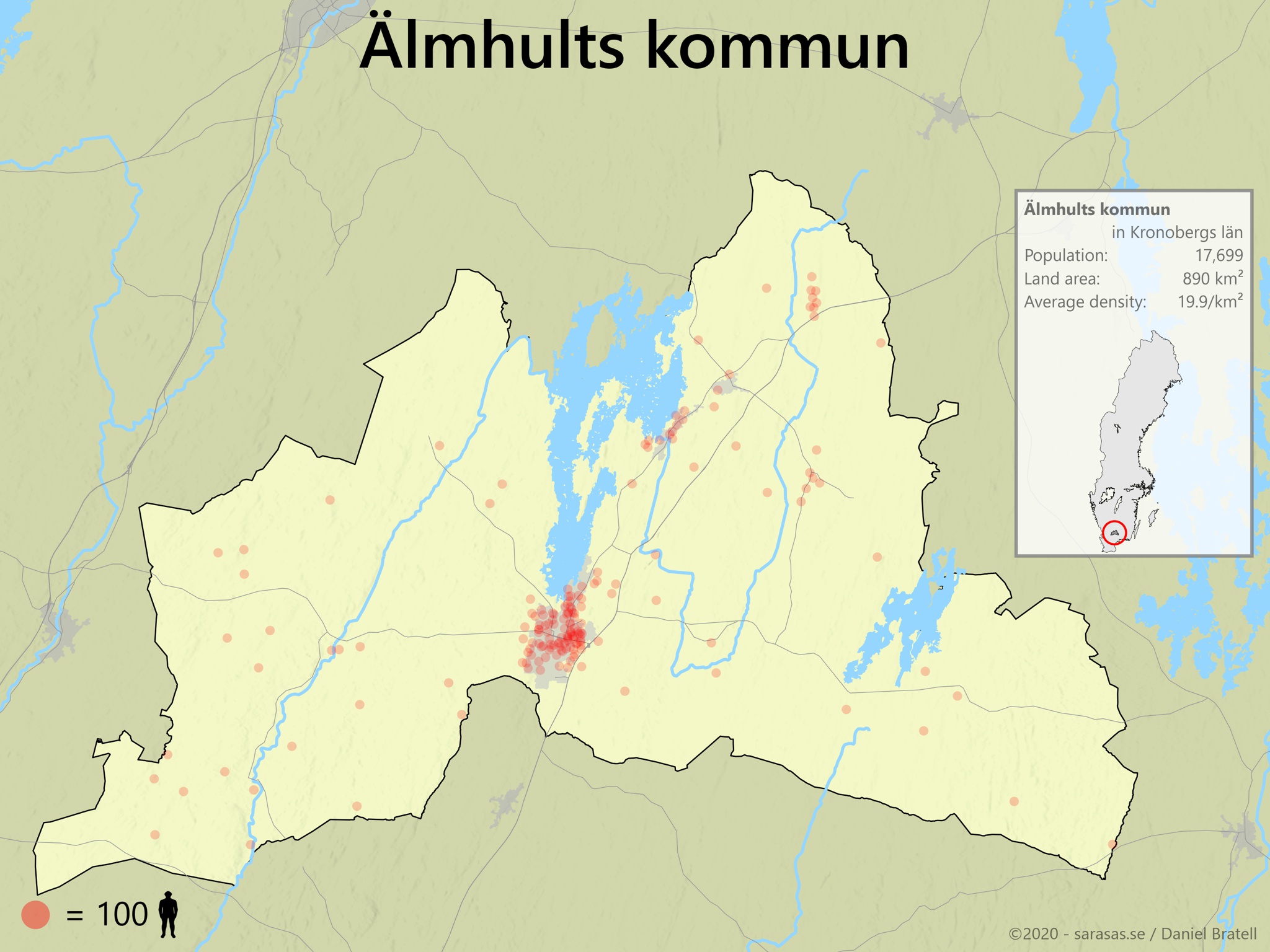 Älmhults Kommun Poulation Density Map - Sarasas Maps