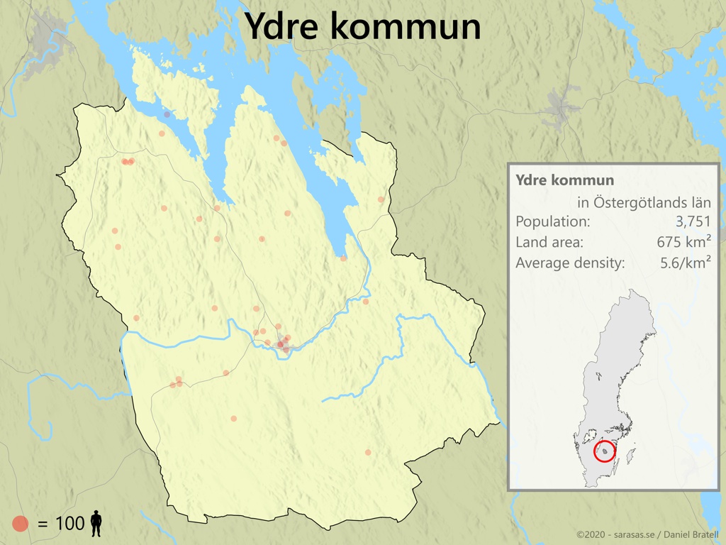 Ydre Kommun Poulation Density Map - Sarasas Maps