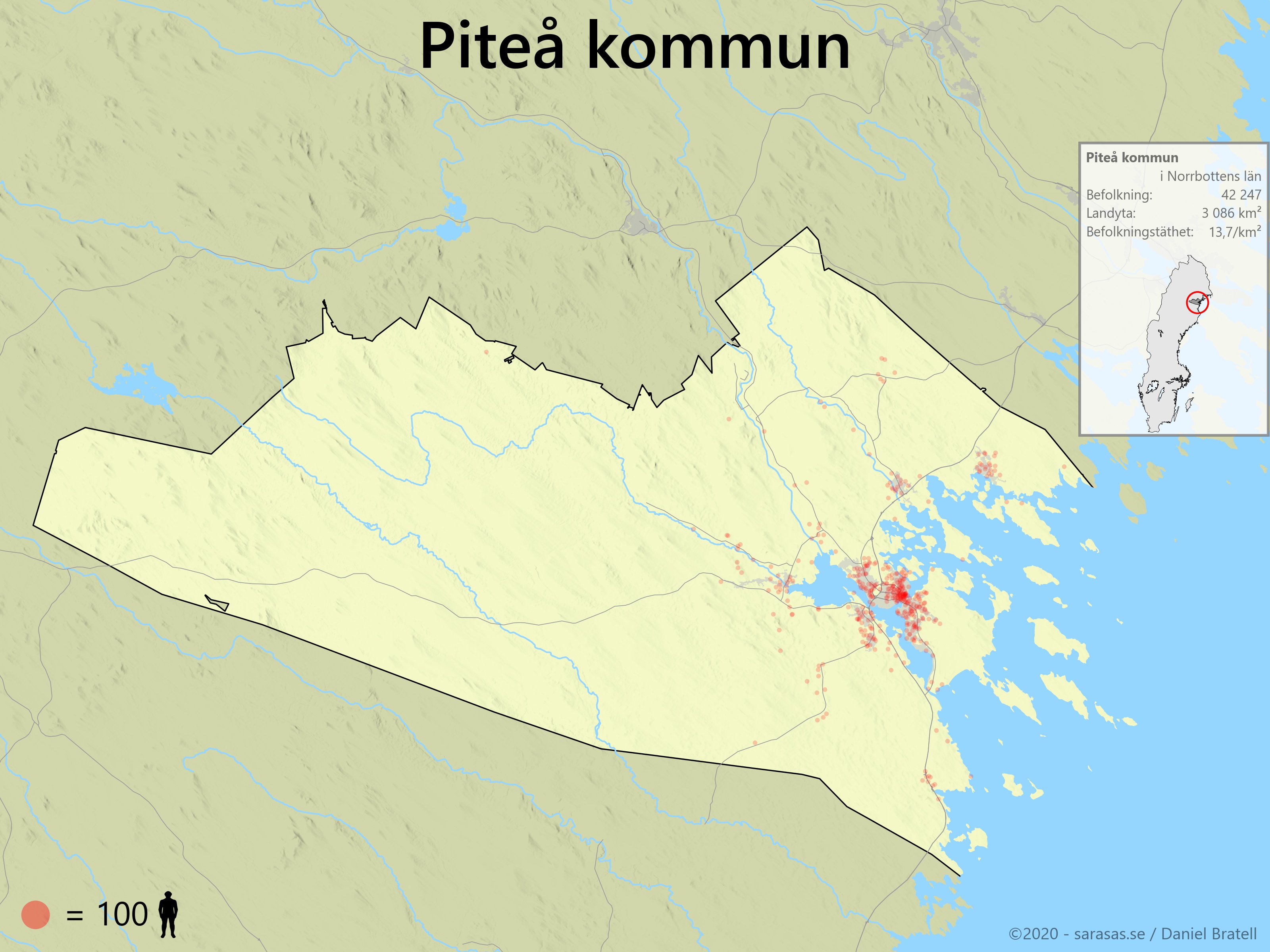 Pitea Kommun Karta Over Befolkningstathet Sarasas Maps