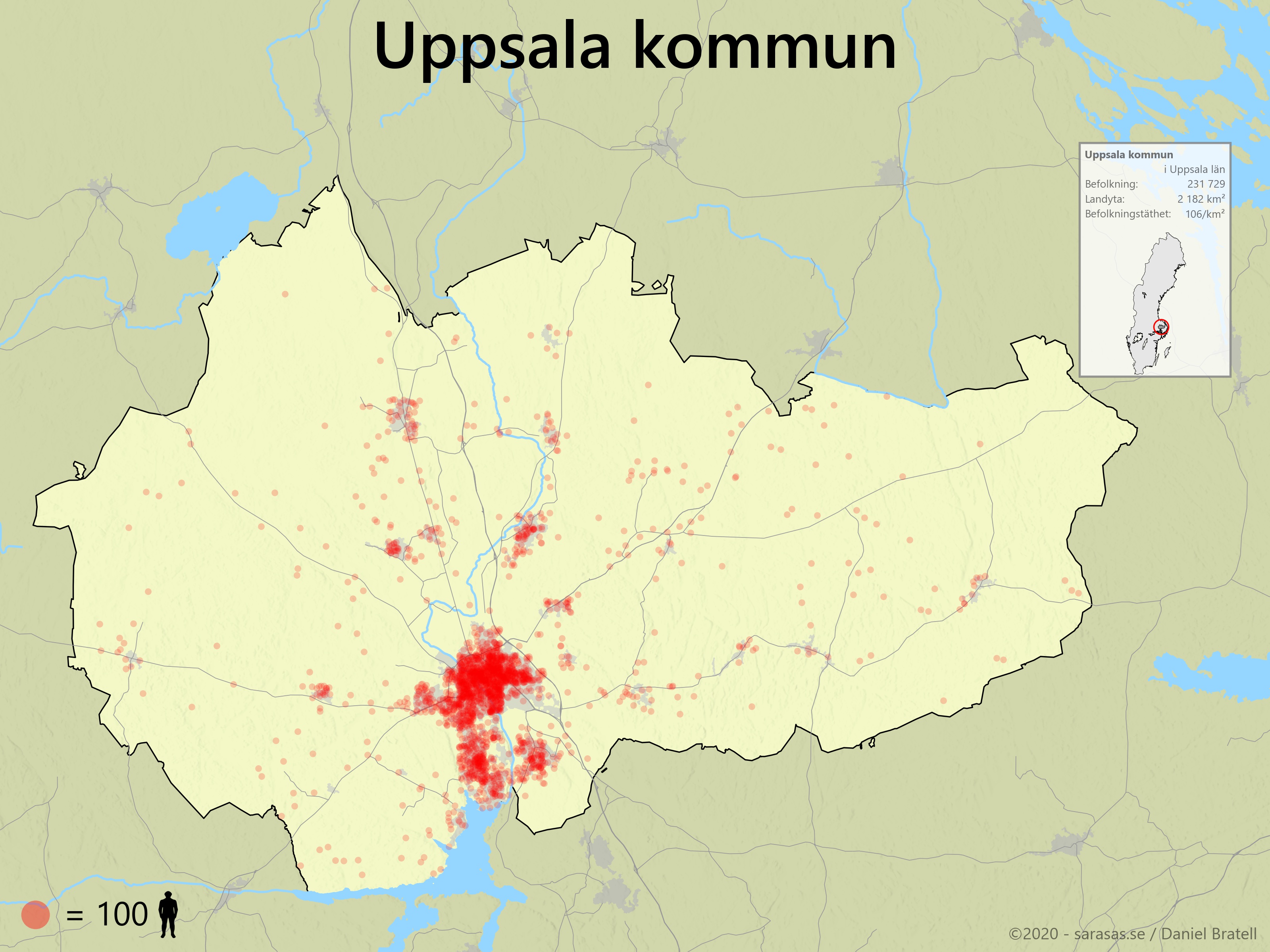Uppsala kommun karta över befolkningstäthet - Sarasas Maps