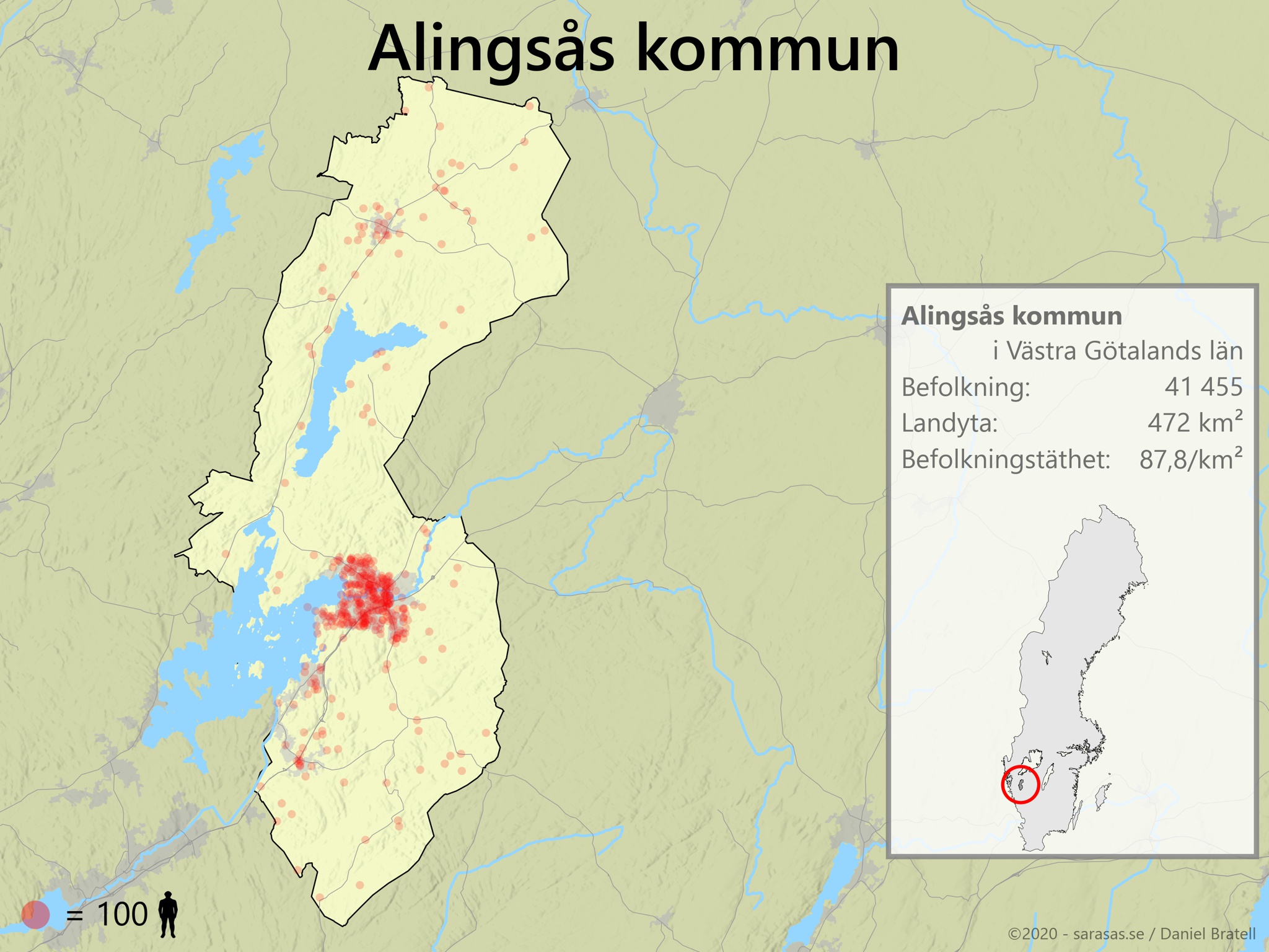 Alingsås kommun karta över befolkningstäthet - Sarasas Maps