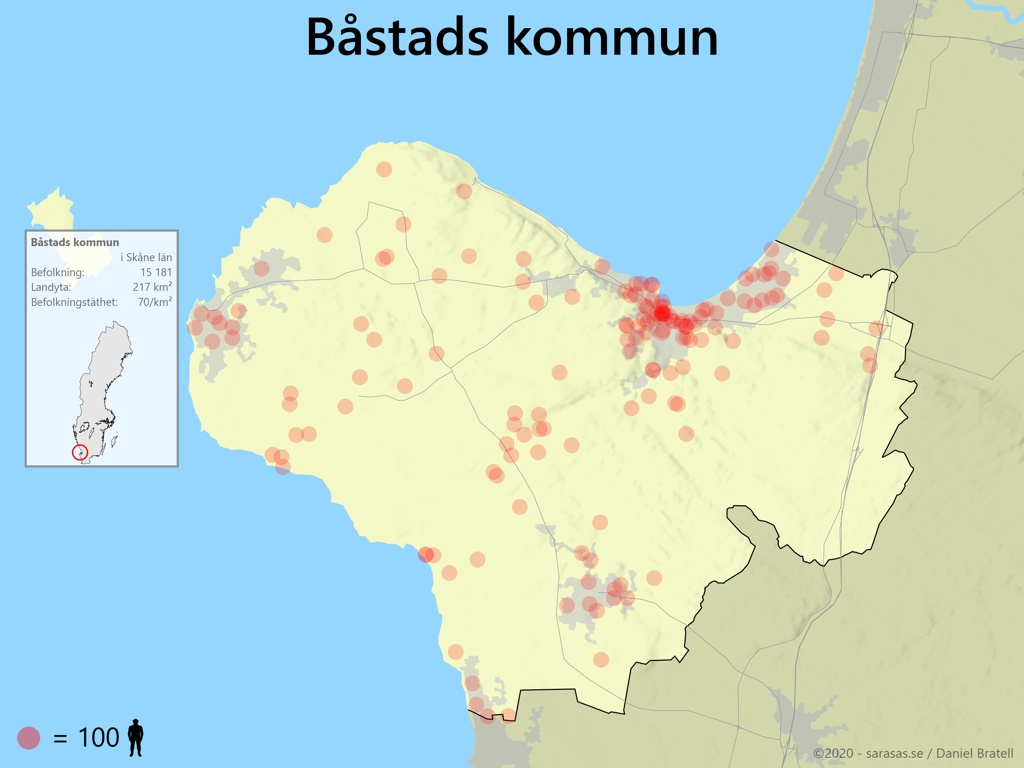 Båstads kommun karta över befolkningstäthet - Sarasas Maps