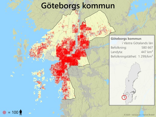 Göteborgs kommun karta över befolkningstäthet - Sarasas Maps