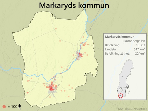 Markaryds Kommun Karta över Befolkningstäthet Sarasas Maps 0939