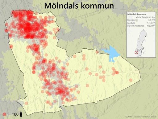 Mölndals Kommun Karta över Befolkningstäthet - Sarasas Maps