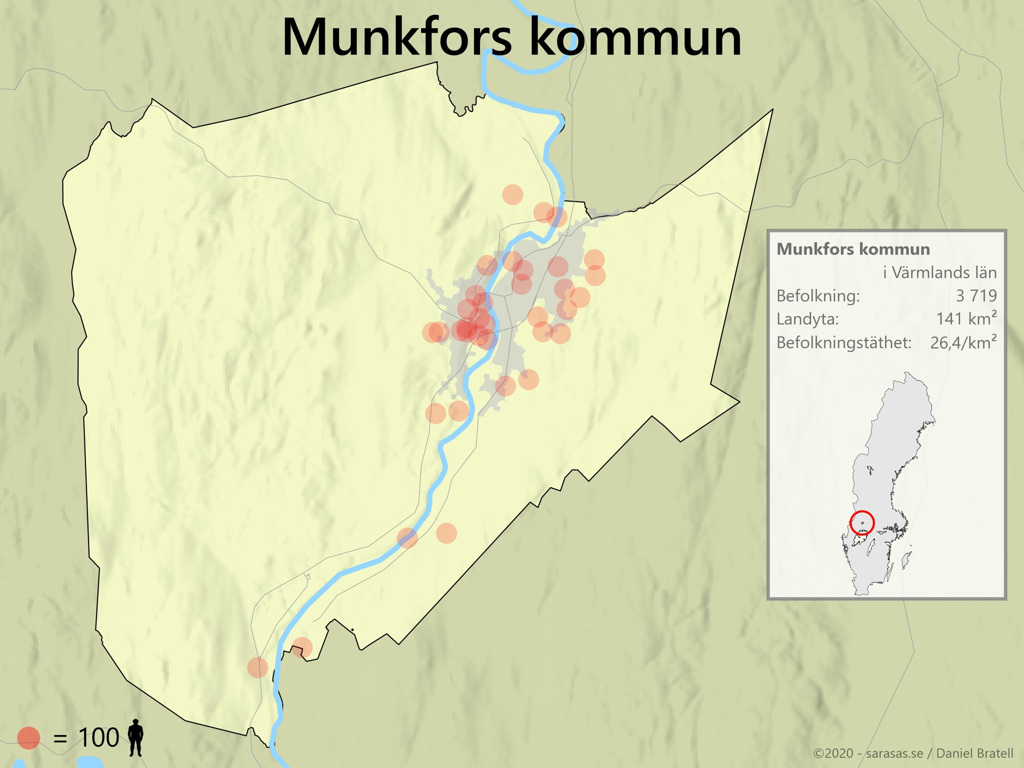 Munkfors Kommun Karta över Befolkningstäthet - Sarasas Maps