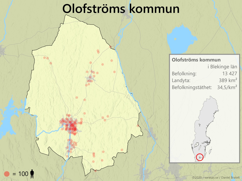 Olofströms Kommun Karta över Befolkningstäthet - Sarasas Maps