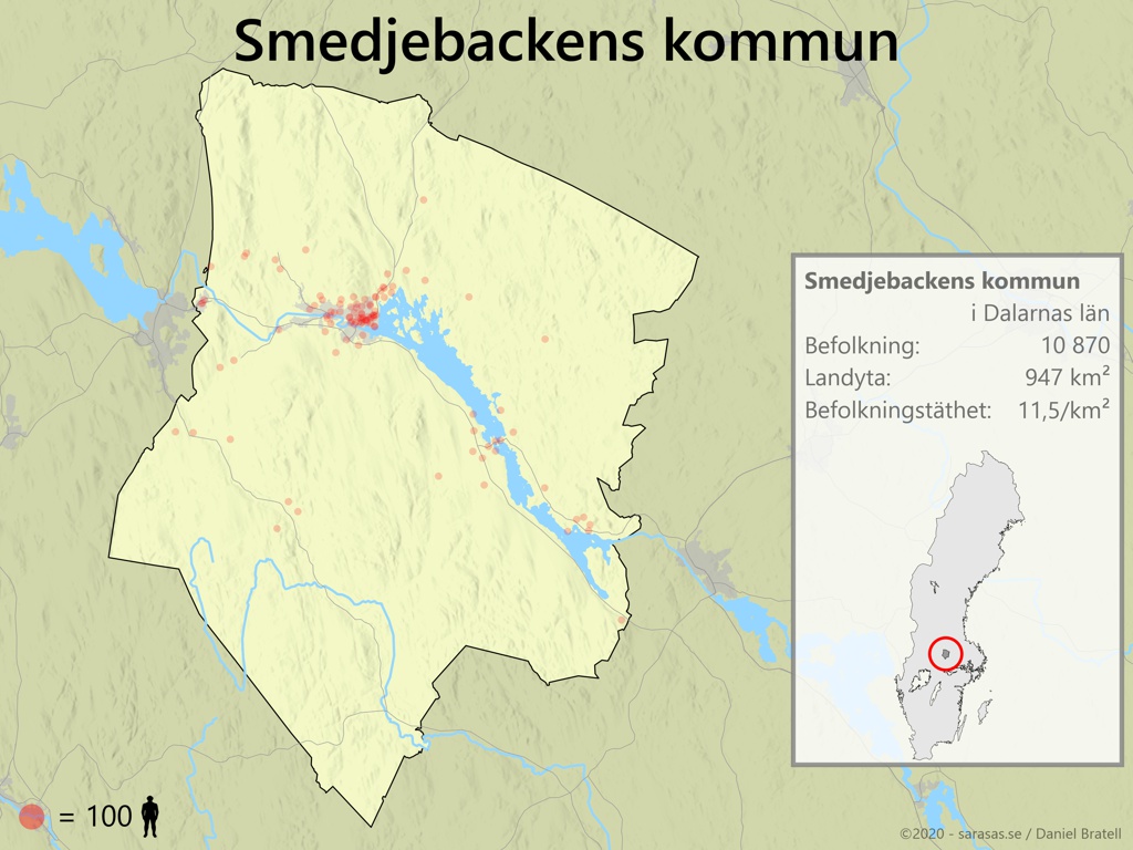 Smedjebackens Kommun Karta över Befolkningstäthet - Sarasas Maps