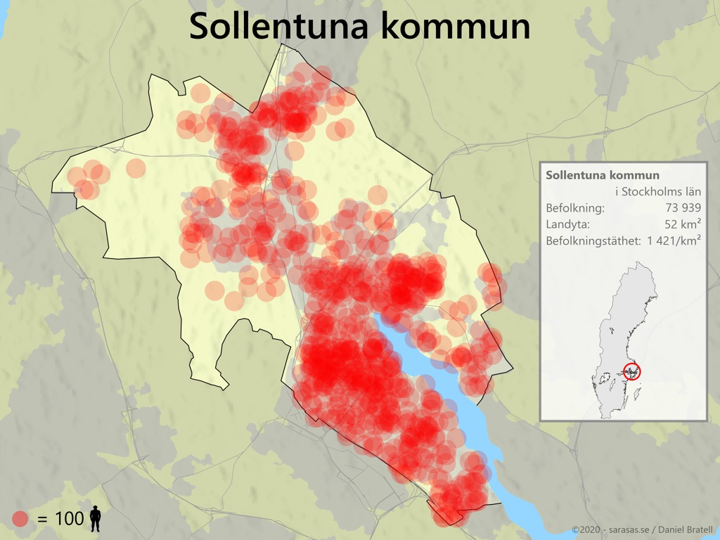 Sollentuna Kommun Karta över Befolkningstäthet - Sarasas Maps