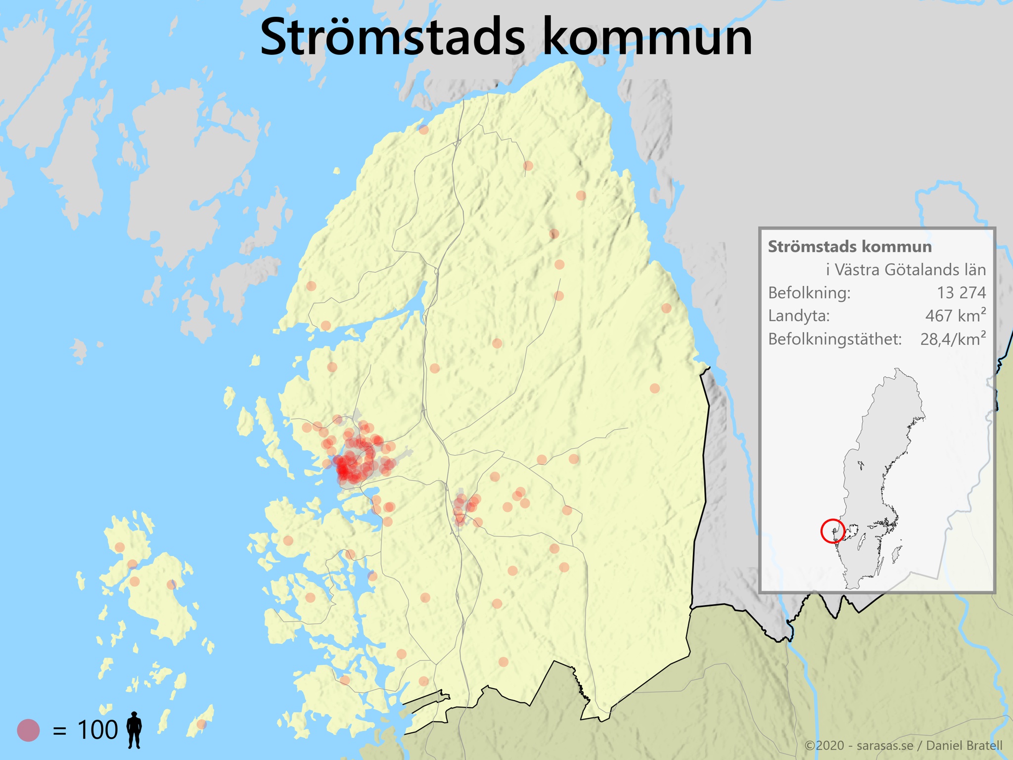 Strömstads kommun karta över befolkningstäthet - Sarasas Maps
