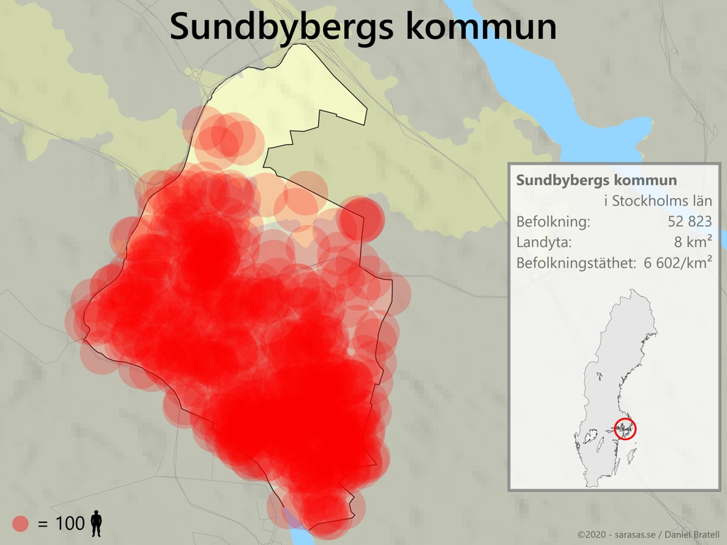 Sundbybergs Kommun Karta över Befolkningstäthet - Sarasas Maps