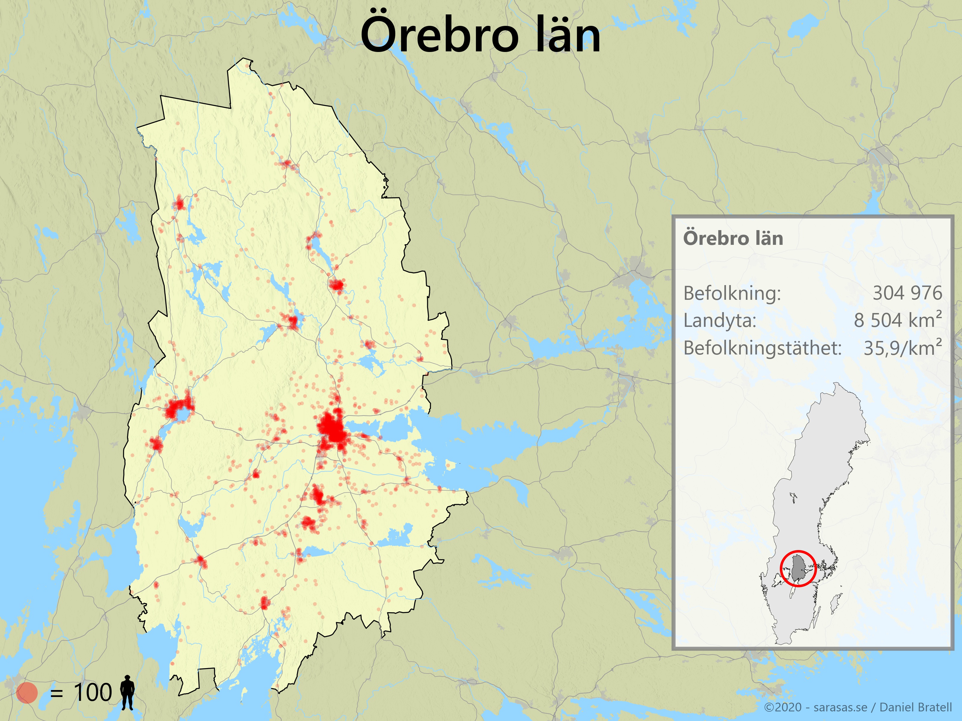 Örebro län karta över befolkningstäthet - Sarasas Maps