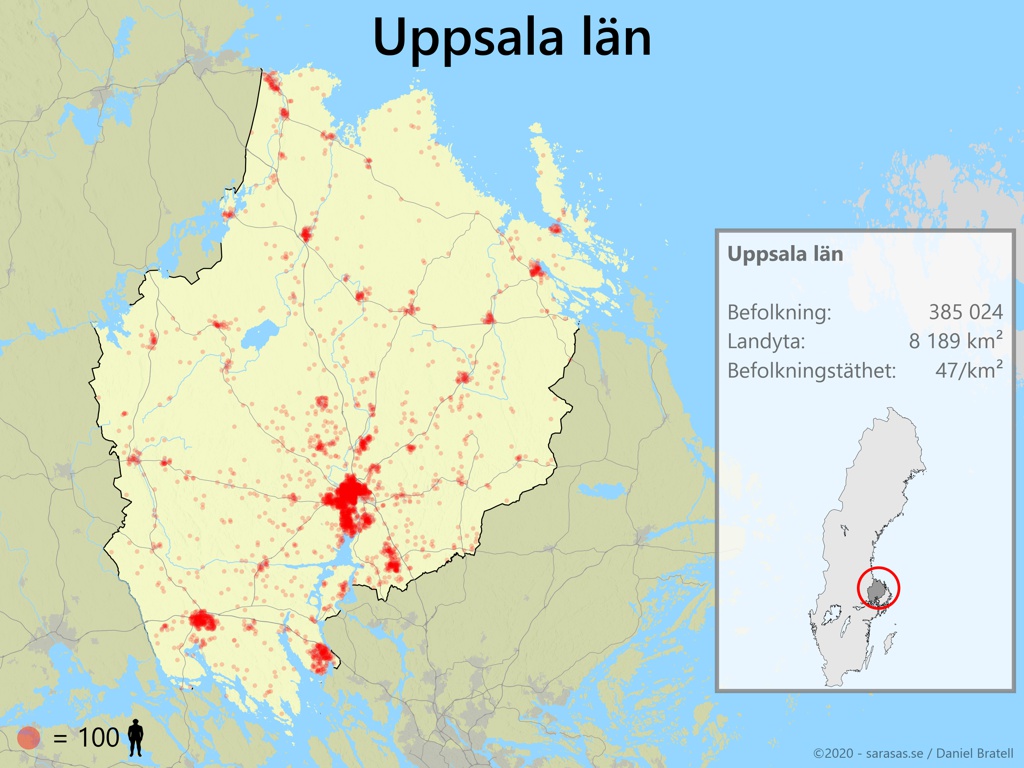 Uppsala län karta över befolkningstäthet - Sarasas Maps